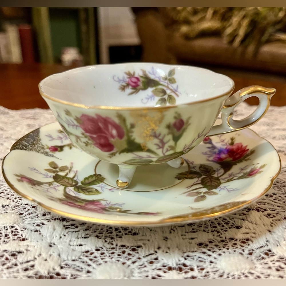 Claw Footed Japanese Porcelain Teacup and Saucer
